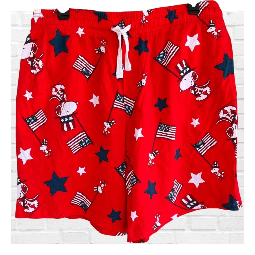 Peanuts Patriotic Snoopy Woodstock Red Lounge Shorts Holiday 4th of July Summer